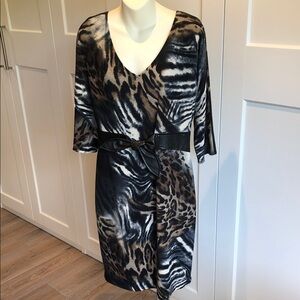 Frank Lyman Design Elegant Knit Animal Print Black Dress